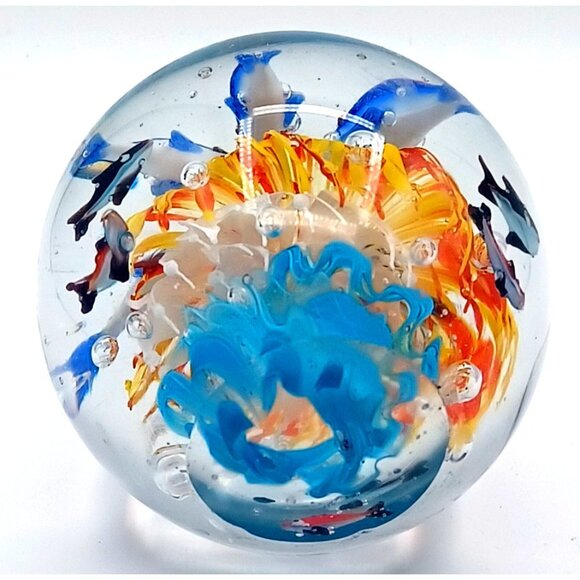 Murano Glass Tropical Fish Aquarium Art Paperweight 4.5" X 4.15" Handcrafted Wit - Picture 15 of 15